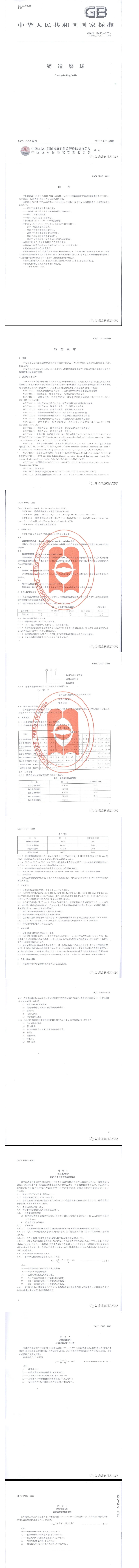 铸造磨球国家标准（BBT/17445--2009）